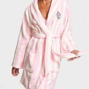Victoria's Secret Pink & White Plush Striped Robe